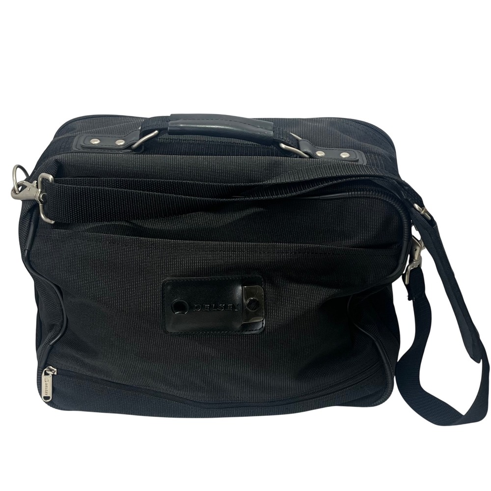 Delsey Black Helium Briefcase Laptop Travel Bag Heavy Canvas Carry Strap Handle - Picture 3 of 10